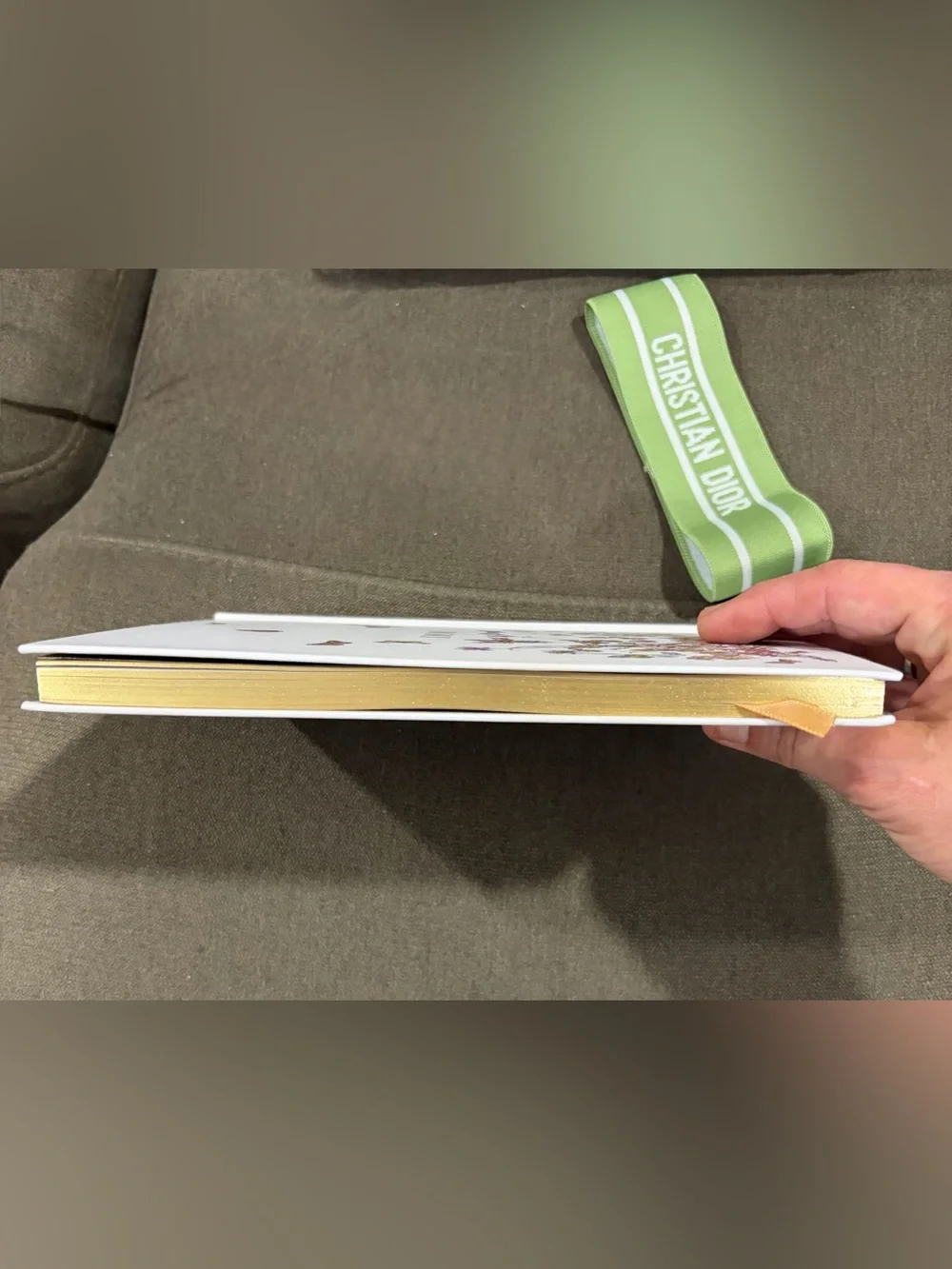 Dior White Notebook with Green Christian Dior Elastic Band